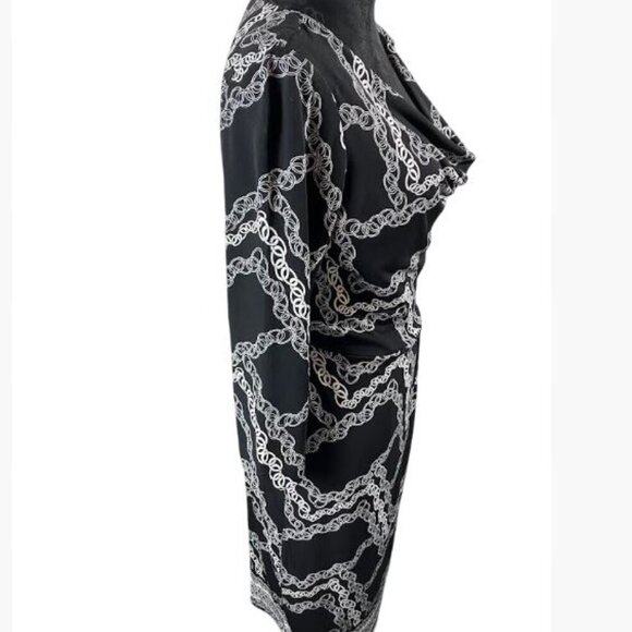 Maggy London Black and White Chains Dress with Cowl Neckline  Size 10  NWT - Picture 3 of 10